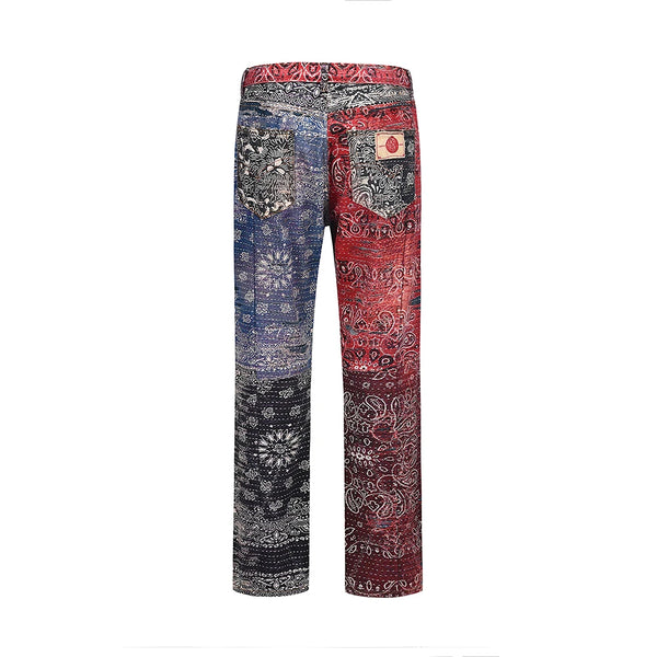 hip hop distressed paisley patchwork baggy jeans pants for men straight y2k ripped casual cargos oversized denim trousers combat utility trousers