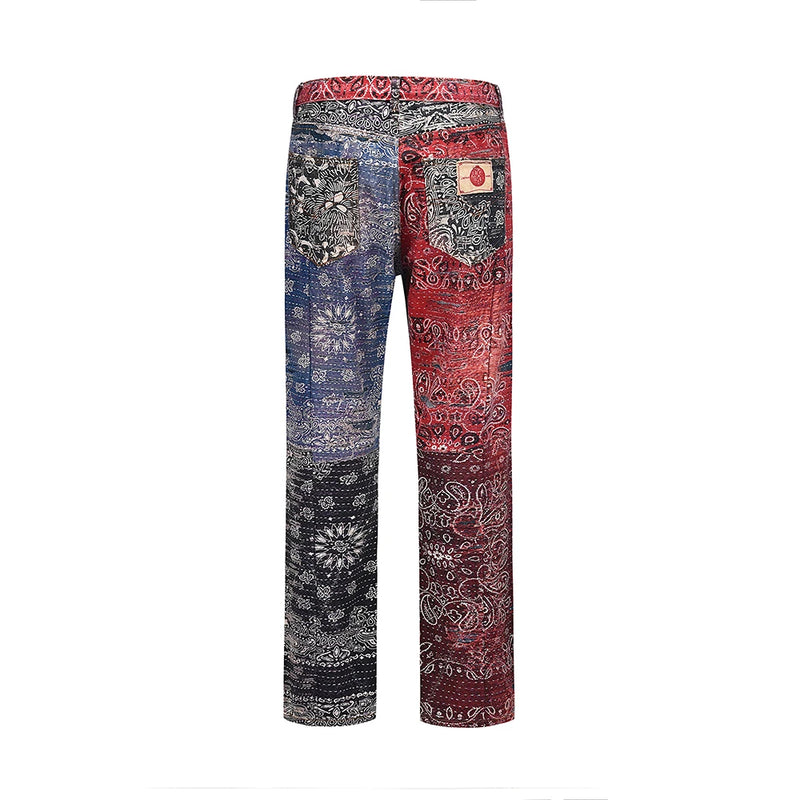 hip hop distressed paisley patchwork baggy jeans pants for men straight y2k ripped casual cargos oversized denim trousers combat utility trousers