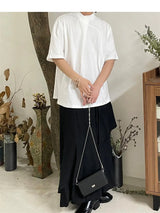 Trapwear Oversized shirt – Korean Summer Minimalist Retro Chinese Style Stand Collar Sp