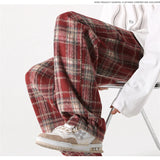 new mens y2k plaid casual baggy trousers autumn korean fashion straight woolen pants y2k vintage streetwear pantalones hombre unique default style 408