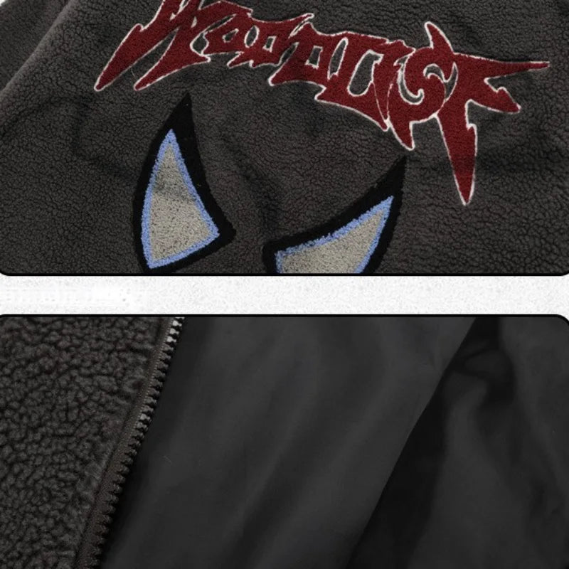 mens harajuku graffiti fleece jackets and coats letter embroidery hairy zipper outerwear warm streetwear parkas bomber jacket - variant style e23a6f for streetwear fashion