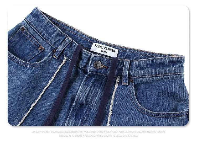2024 autumn and winter new stitching straight jeans
