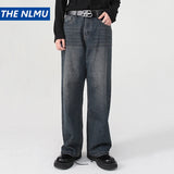 men baggy jeans korean fashion loose straight denim pants male blue casual jeans trousers denim street jeans