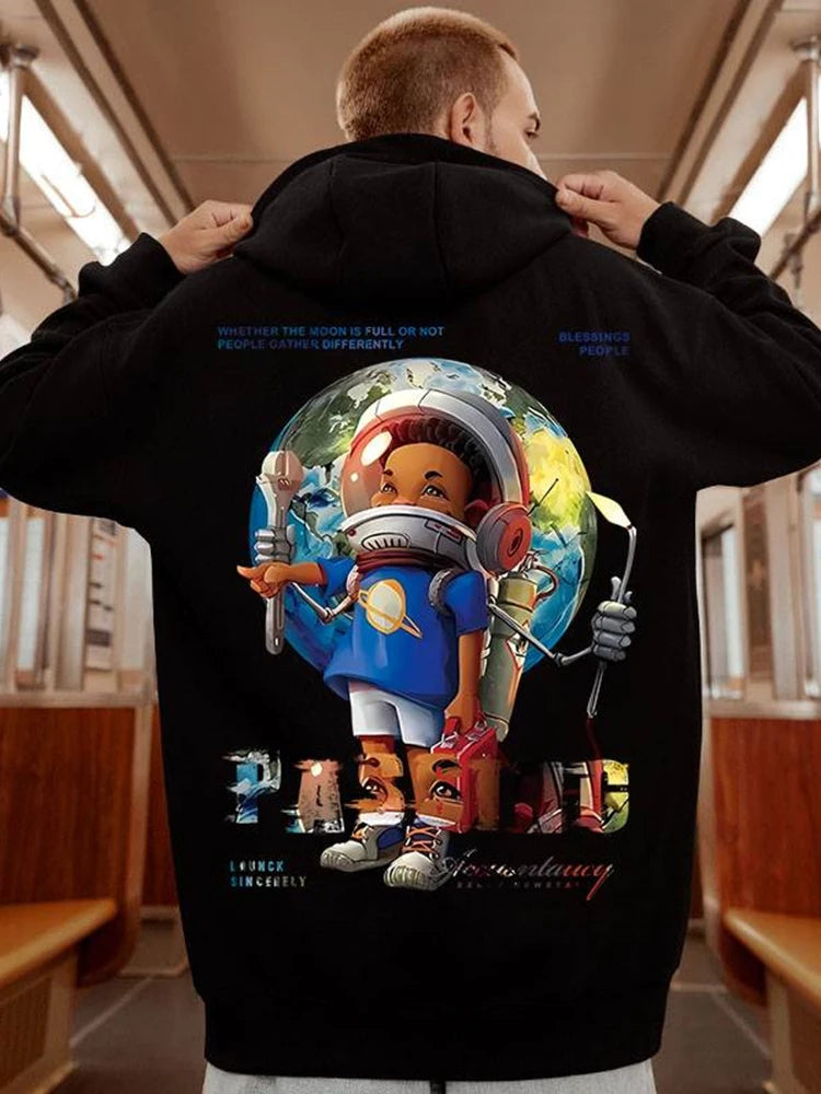 Autumn Anime Astronaut Boy Print Hoodie Sweatshirts Hombre Oversized