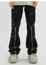 streetwear mens zipper jeans solid color patchwork straight jeans summer casual hip hop denim pants high street loose trousers unique jeans style 3499