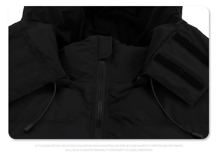 2024AW windproof warm turtleneck slant cut pocket detachable hooded cotton suit