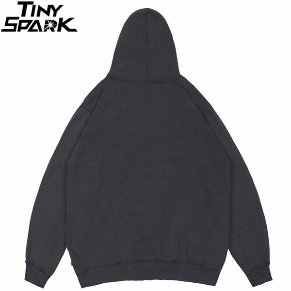 Hip Hop Washed Hoodie Streetwear Sweatshirt Star Print Hooded Pullover