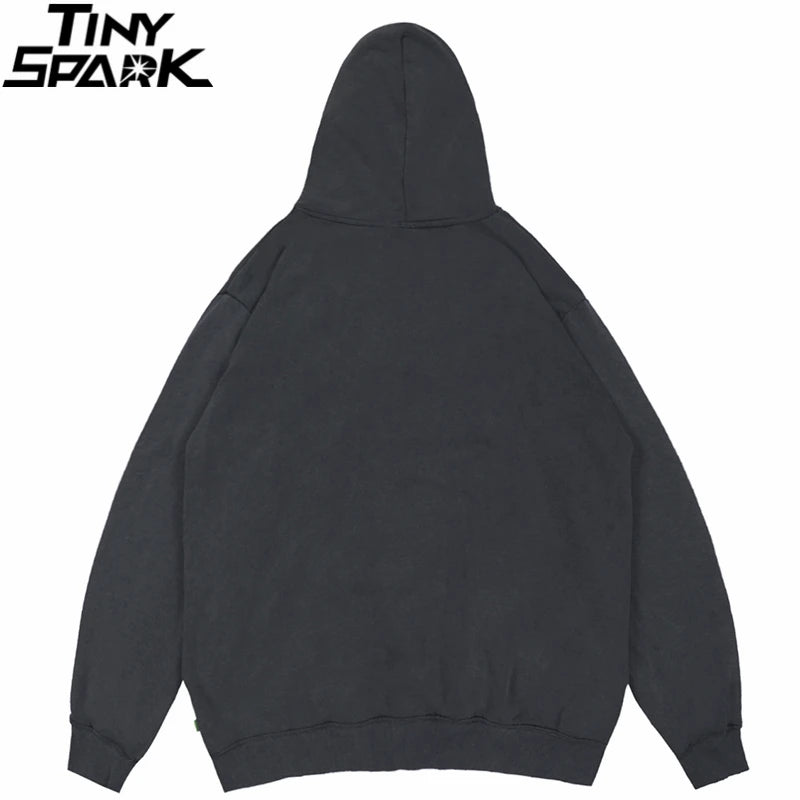 Hip Hop Washed Hoodie Streetwear Sweatshirt Star Print Hooded Pullover