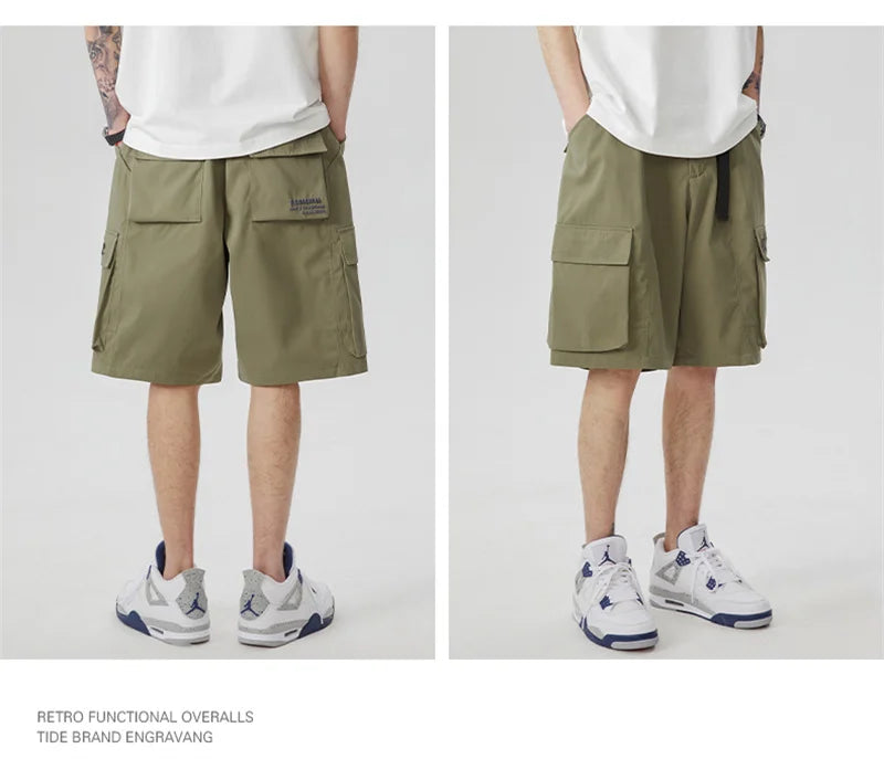 summer new american retro cargo shorts for men casual multi pocket baggy y2k shorts streetwear hip hop embroidery short cargo unique cargo style 308