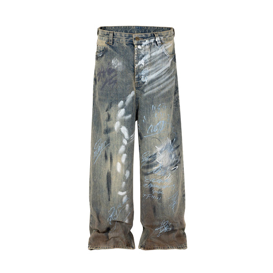 graffiti handdrawn damaged wash baggy jeans for men and women straight streetwear y2k denim trousers pantalones hombre cargos 1 military streetwear pants