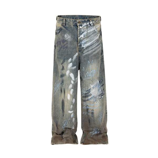 graffiti handdrawn damaged wash baggy jeans for men and women straight streetwear y2k denim trousers pantalones hombre cargos 1 military streetwear pants
