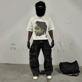 y2k cartoon graffiti shirt with flicker manga flames and tech font