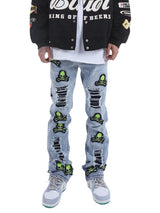 skull embroidery patchwork ripped denim jean pants fashion biker straight trousers streetwear hip hop joggers pant men clothing streetwear sweatpants