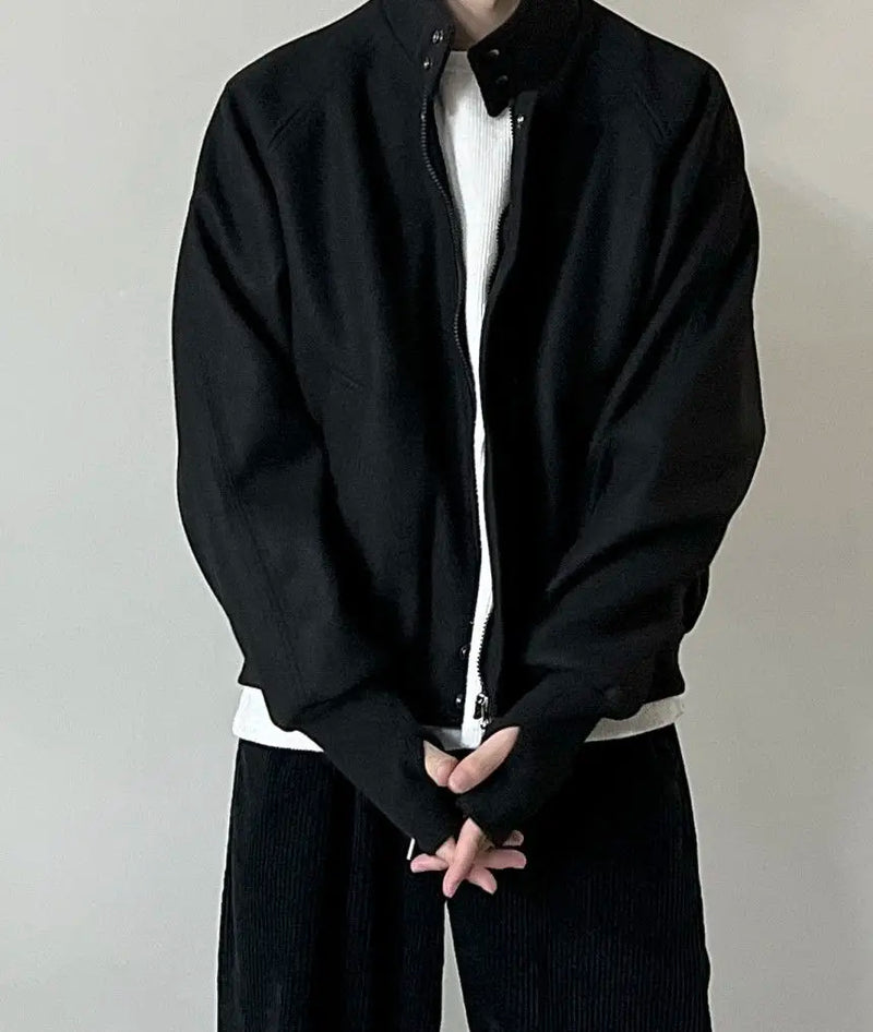 Autumn and Winter Korean Grey Stand Up Collar Jacket for Men's Trendy Ins Loose and Versatile Design Y2K Zipper Short Coat