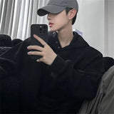 Men's Soft Knit Zip-Up Sweater – Autumn Fleece Button Up Neck Hip Hop Sweatshirts For Men Solid Color Oversized Y2K Hoodies High Street Fashion Hooded Tracksuit | Zip Knit Drop #106