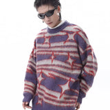 japanese hip hop sweater set men contrast zebra pattern round neck knit top splicing distressed loose jeans 2 pcs harajuku suit urban skinny jeans