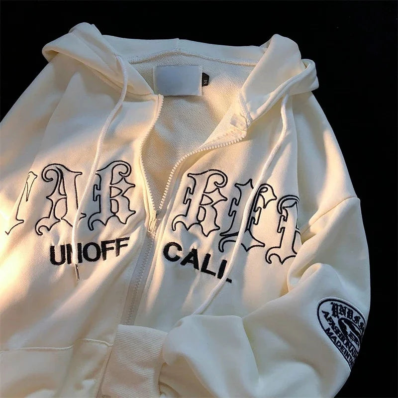 Hoodies Women Retro Harajuku Hip Hop Jacket High Street Zip Up Hoodie