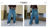 cityboy splice fashion brand jeans men streetwear hip hop vibe loose casual straight washed denim baggy jeans pant man trousers unique jeans style 2664