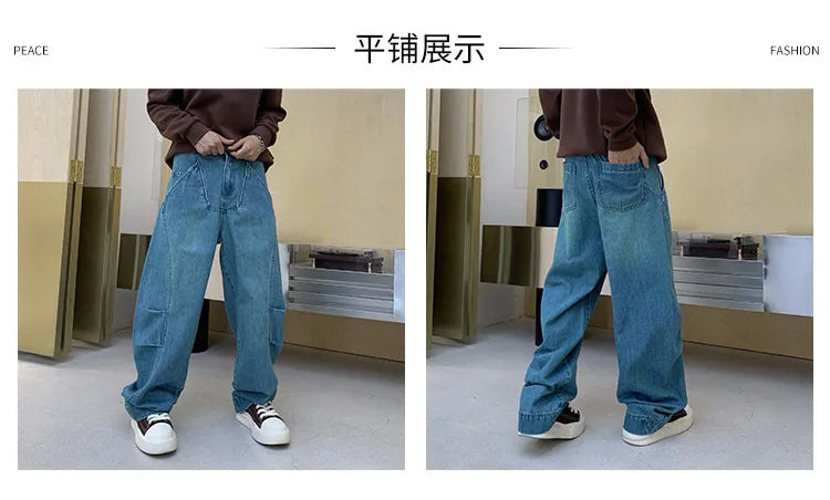cityboy splice fashion brand jeans men streetwear hip hop vibe loose casual straight washed denim baggy jeans pant man trousers unique jeans style 2664