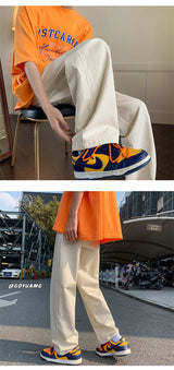 summer casual y2k streetwear straight pants men breathable korean fashion drape trousers solid color wide leg baggy sweatpants unique joggers style 3407