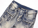 distressed washed pleated denim jean pants new fashion biker jeans streetwear casual slim pants jogger y2k mens skinny joggers unique joggers style 4142