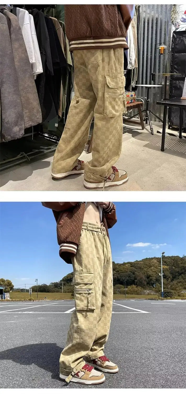 korean street ins overalls men women high street retro personality straight japanese style versatile loose y2k wide leg pants unique default style 3201