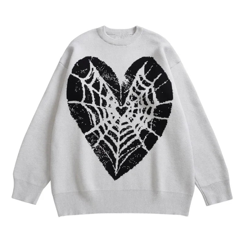 hip hop knitted sweater men winter o neck anime spider web pattern pullover streetwear casual loose sweater warm jumper knitwear - gothic aesthetic hoodie for winter, unisex casual winter pullover, vintage look oversized hoodie