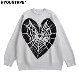 hip hop knitted sweater men winter o neck anime spider web pattern pullover streetwear casual loose sweater warm jumper knitwear - gothic aesthetic hoodie for winter, unisex casual winter pullover, vintage look oversized hoodie