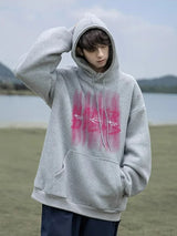2024 New Graffiti Letter Print Hooded Fleece Sweatshirt For Men Loose