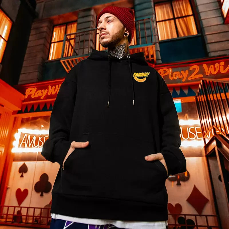 Cartoon Gorilla Banana Graphic Men's Hoodies Autumn Oversized Hip Hop Fashion Hooded Sweatshirt