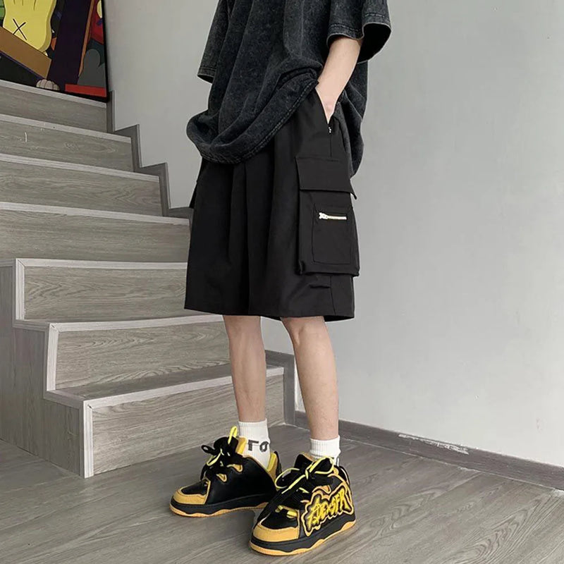 american fashion high street functional cargo shorts mens 2024 summer trendy design casual quarter pants loose straight pants utility cargo pants