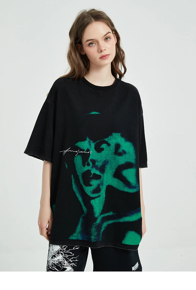 Sadcore Streetwear top – Vintage Punk Men Oversize Tshirt Streetwear Hiphop Abstract