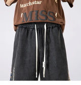 denim shorts mens trendy streetwear washed shorts side embroidery patchwork jeans shorts casual track pants unique jeans style 3286