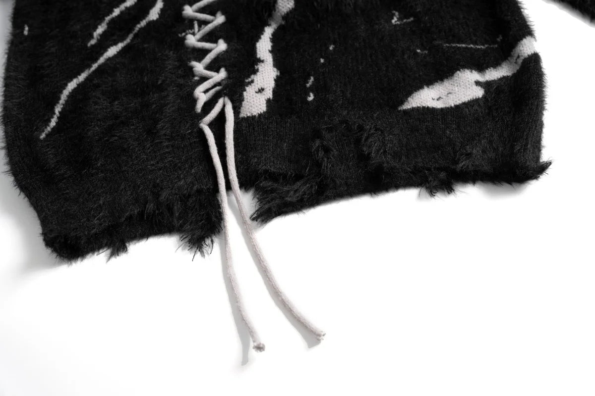 mens sweater fashion cross lines harajuku streetwear hip hop warm hairy knitted high neck sweaters unisex knit sweater jumpers - bold artwork streetwear hoodie, trendy hip hop fashion hoodie, anime inspired graphic hoodie