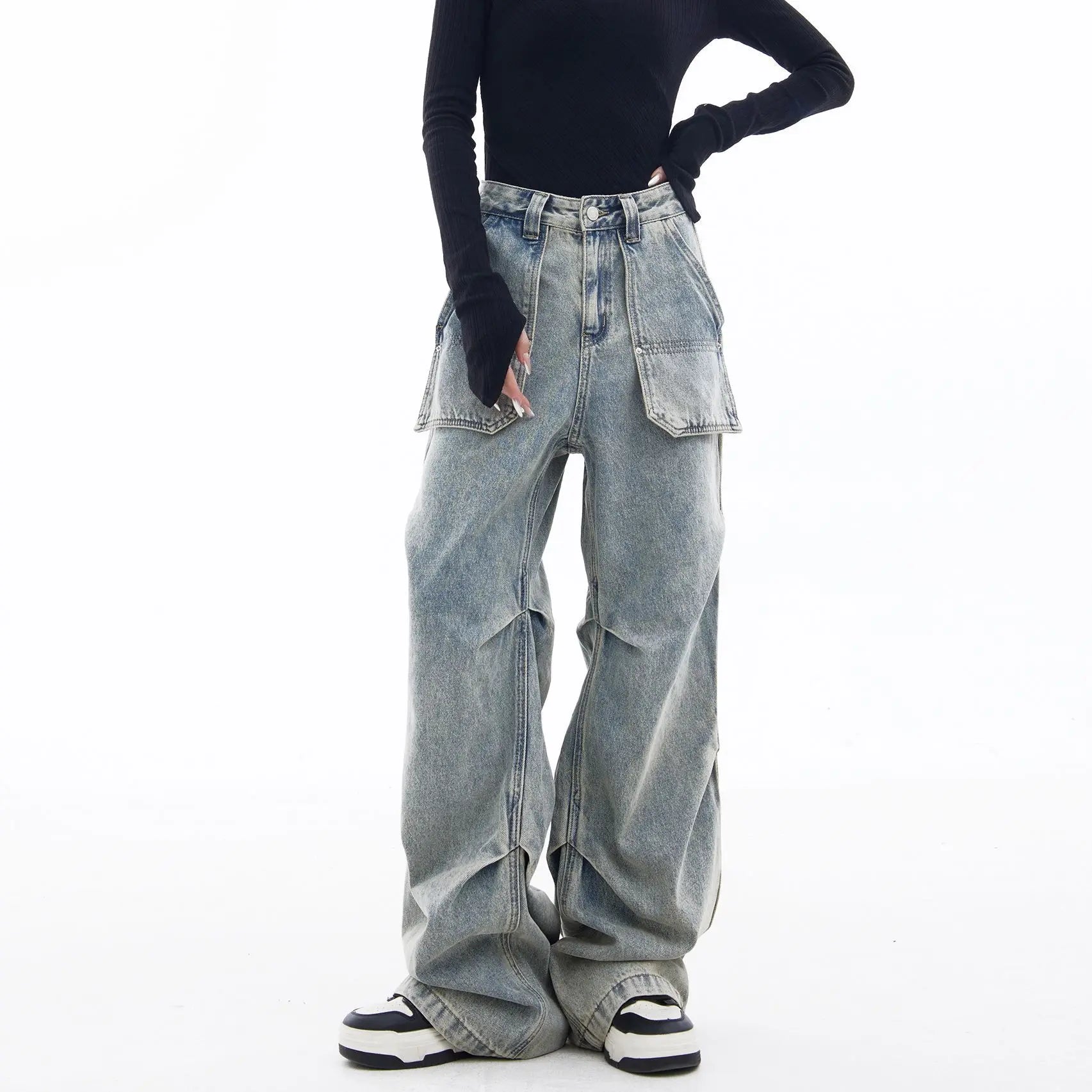 2024 american style new spring and autumn street fashion straight leg mid waist jeans for couples loose retro y2k casual pants urban skinny jeans