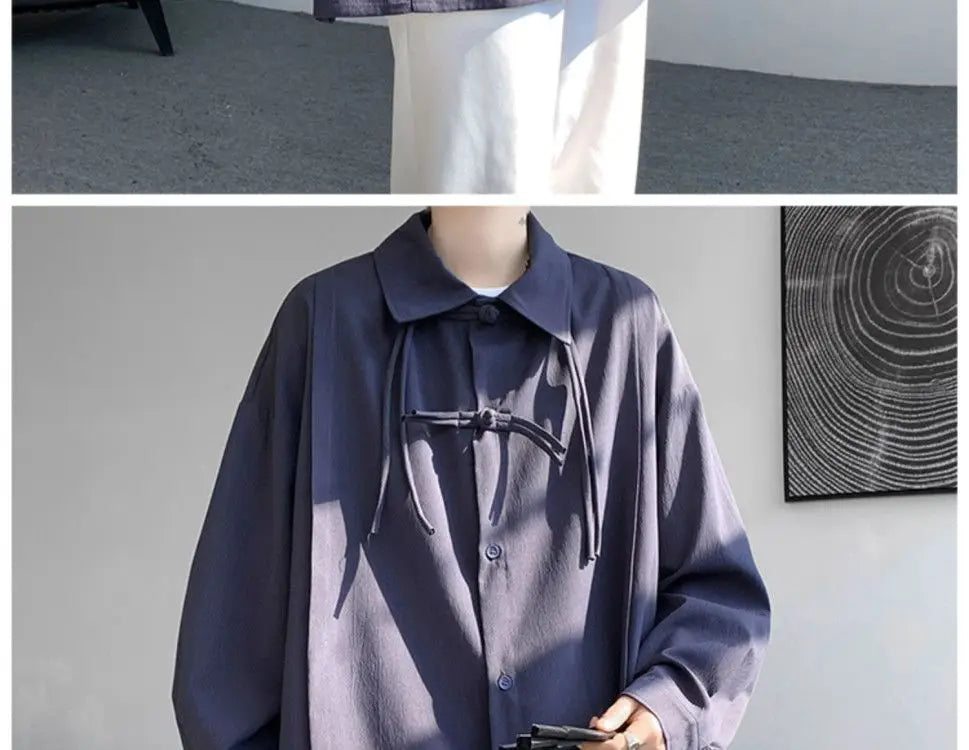 Shirts for men spring and autumn style national fashion design loose and versatile large size