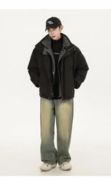 Winter Splice Denim Cotton-padded Jacket Men Women Stand Collar Fashion Loose Casual Thicken Warm Parkas Jacket Boyfriend Coat
