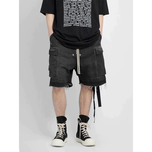 vintage jean shorts for men summer multi pocket loose cargo denim short pants retro y2k shorts techwear multi-pocket cargos