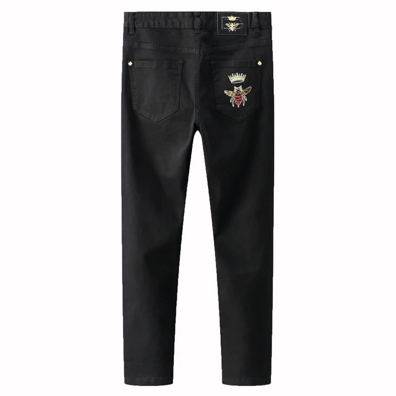 high new 2022 classical vintage morden luxurious embroidered bee crown jeans cotton denim pants comfort casual 28 38 n404 unique jeans style 1263