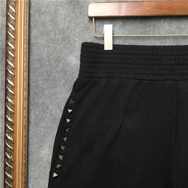 Luxury Side Metal Rivets Comfortable Classic Striped Skateboard Street Cotton Casual Shorts