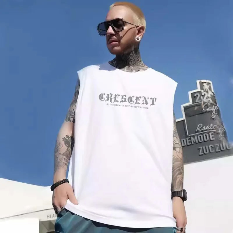 Vaporwave Chrome print – New Crescent Moon Graphic Printed Sleeveless T Shirt Mens Su