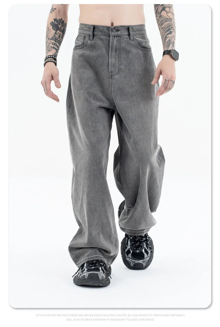 2024 autumn and winter new carbon ash wash worn jeans