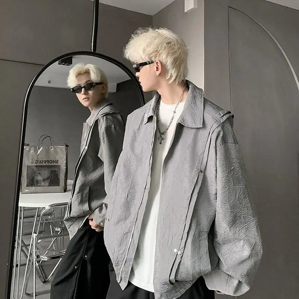 American Vintage Niche Lapel Jacket Men Spring And Autumn Pleated Desi