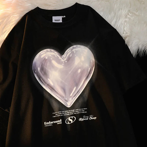 Women Tshirt Y2k Tops Tees 2022 Bright Heart Cotton Summer Short Sleeve Streetwear Casual Korean Grunge Loose Aesthetic Clothing