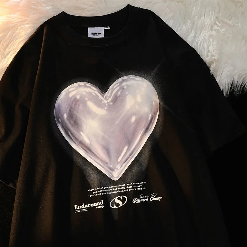 Women Tshirt Y2k Tops Tees 2022 Bright Heart Cotton Summer Short Sleeve Streetwear Casual Korean Grunge Loose Aesthetic Clothing