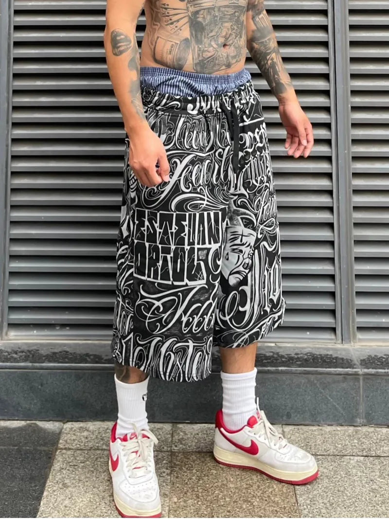 2 pieces sets mens fashion harajuku printed single breasted shirts and drawstring capris short pants joggers new streetwear sets unique joggers style 4441