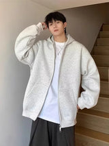 2024 Korean Fashion Pullover – Winter Mens Fleece Zipper Hooded Sweatshirts 2025 New Classic Solid Color Oversized Hoodies Y2K Streetwear Outerwear Tracksuit | Zip Knit Drop #242