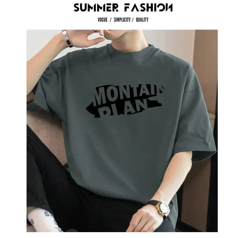 Y2k Anime panel – Heavy Cotton Clothes For Boys Short Sleeved Cotton Loose Clo