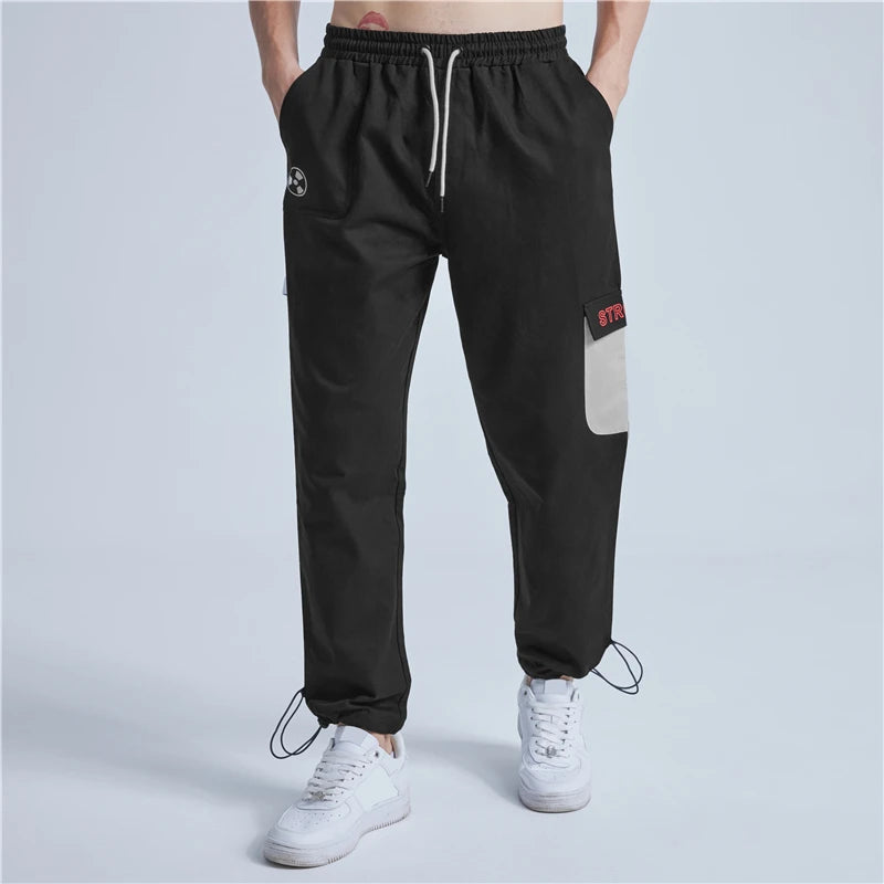 rainbowtouches new mens sports cargo pants loose fittness trousers drawstring hip hop casual fashion harajuku men pants unique cargo style 2985