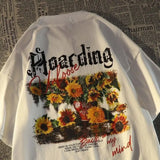 Vaporwave Vintage print – Pure Cotton American Retro Sunflower Print Short Sleeved T S